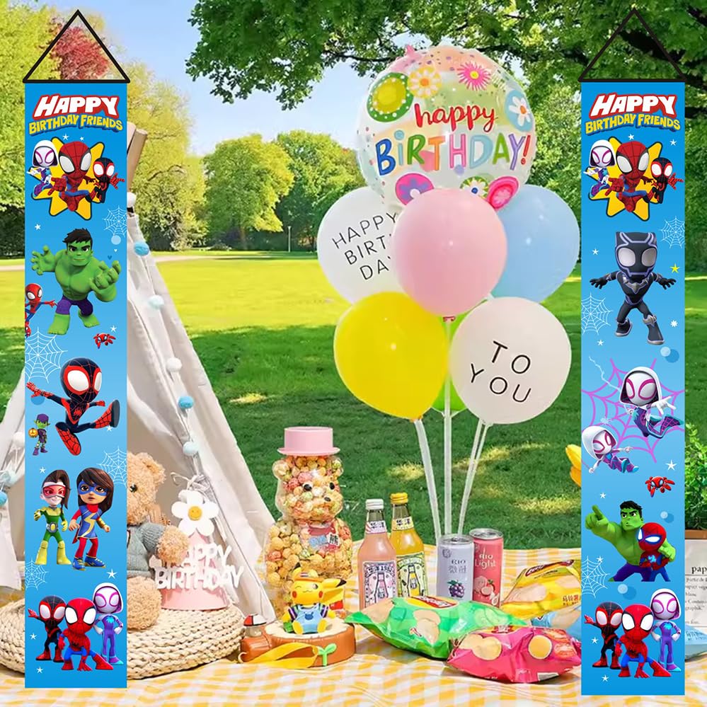 2Pcs Spider and His Friends Birthday party Porch Sign Door Hanging Banner Birthday Party Supplies for Wall Decorations