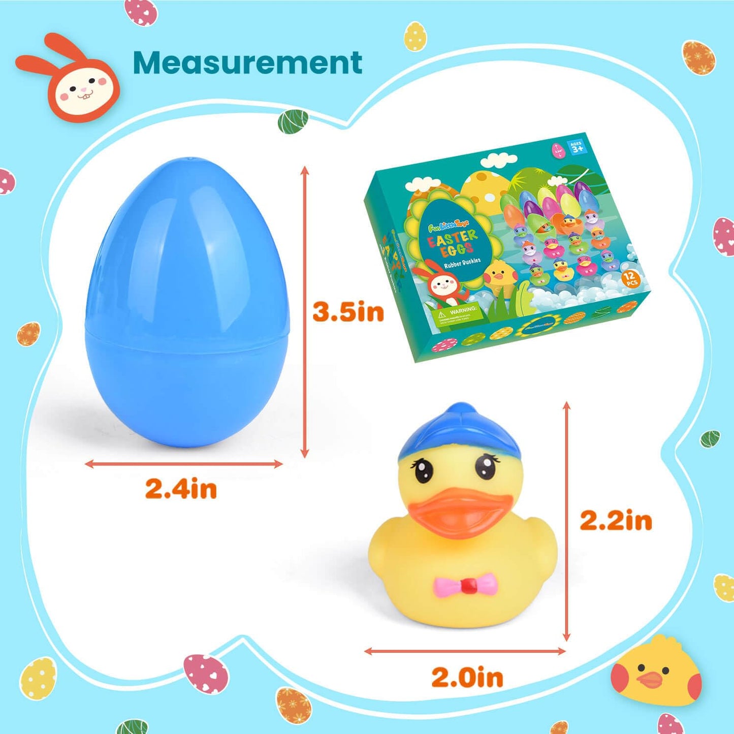 12 PCS Prefilled Easter Eggs with Rubber Duck Toys, Easter Basket Stuffers, Easter Egg Fillers, Bath Toy Squirters, Bathtub Toys for Kids