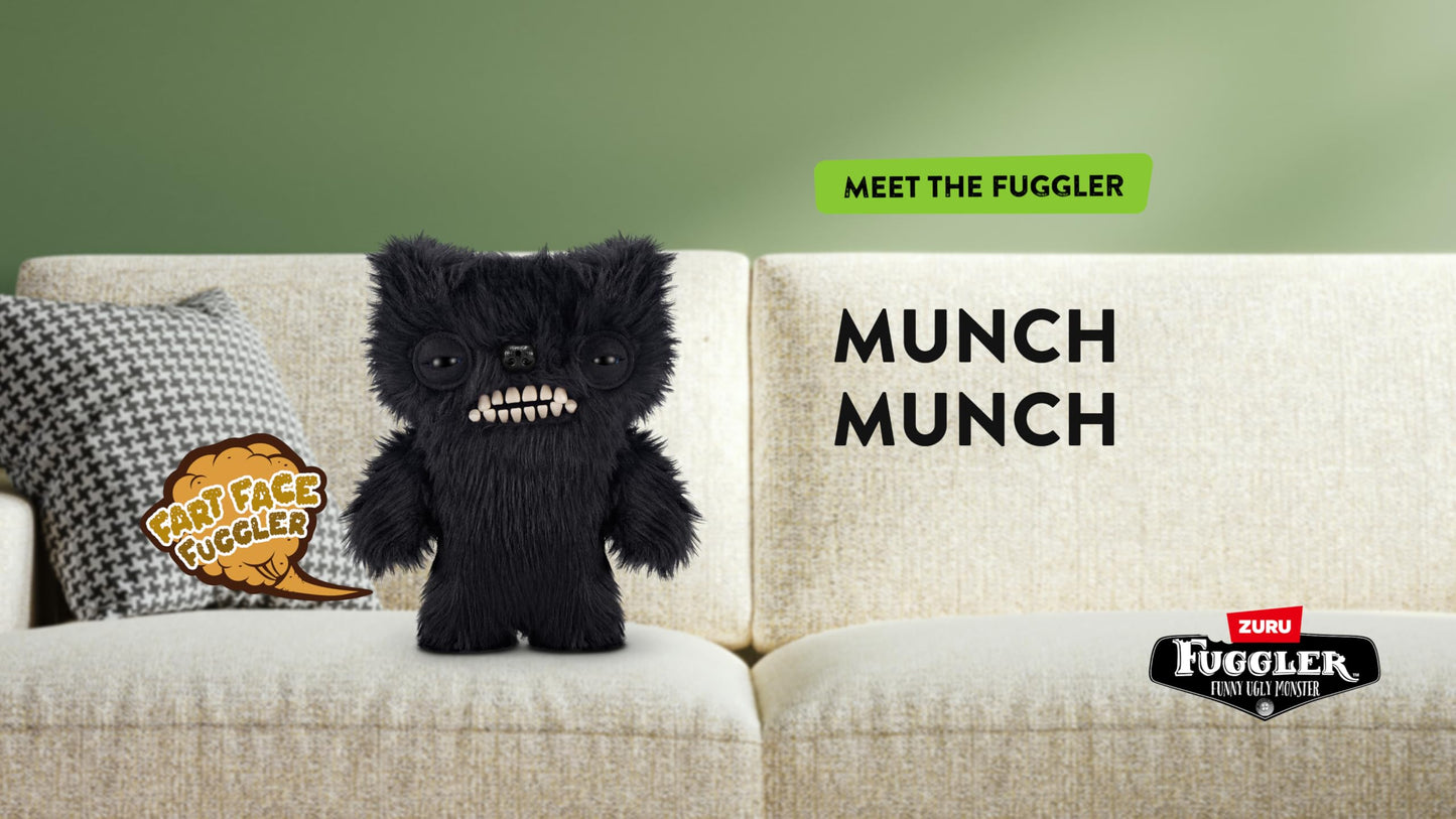 Fuggler Fart Face 9-inch Assortment Series 1 (Munch Munch - Black Long) by ZURU, Funny Ugly Monster Plush Toy