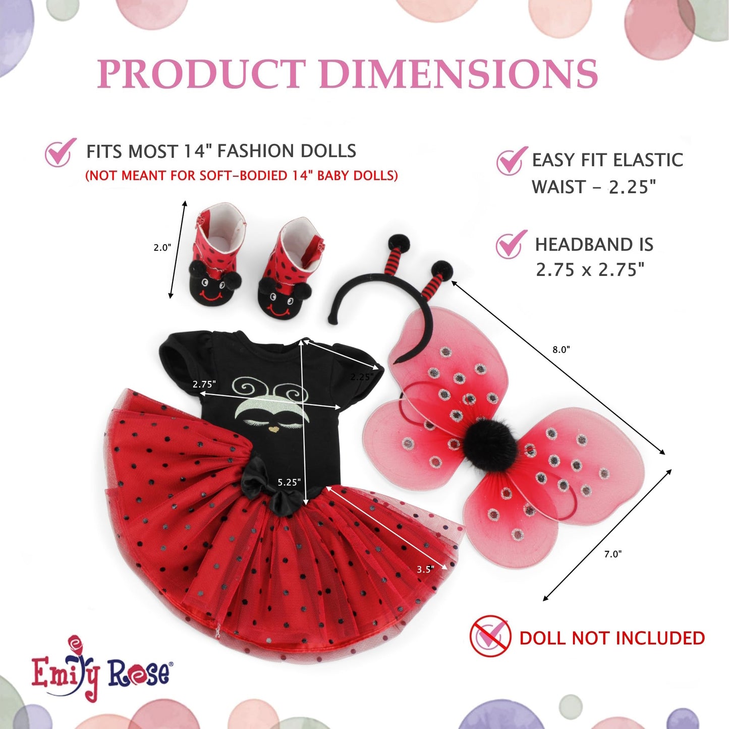 Emily Rose Magical Lady Bug 5 PC 14 inch Fashion Doll Halloween Costume Outfit with Removable Wings, Antenna Headband and Boots! | Clothes &