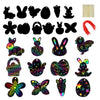 JOYIN 72 Pcs Easter Scratch Paper Set (12 Designs) Rainbow Scratch Art Easter Crafts Kit for Kids with Wooden Stick and Ribbon, Rainbow Color Scratch