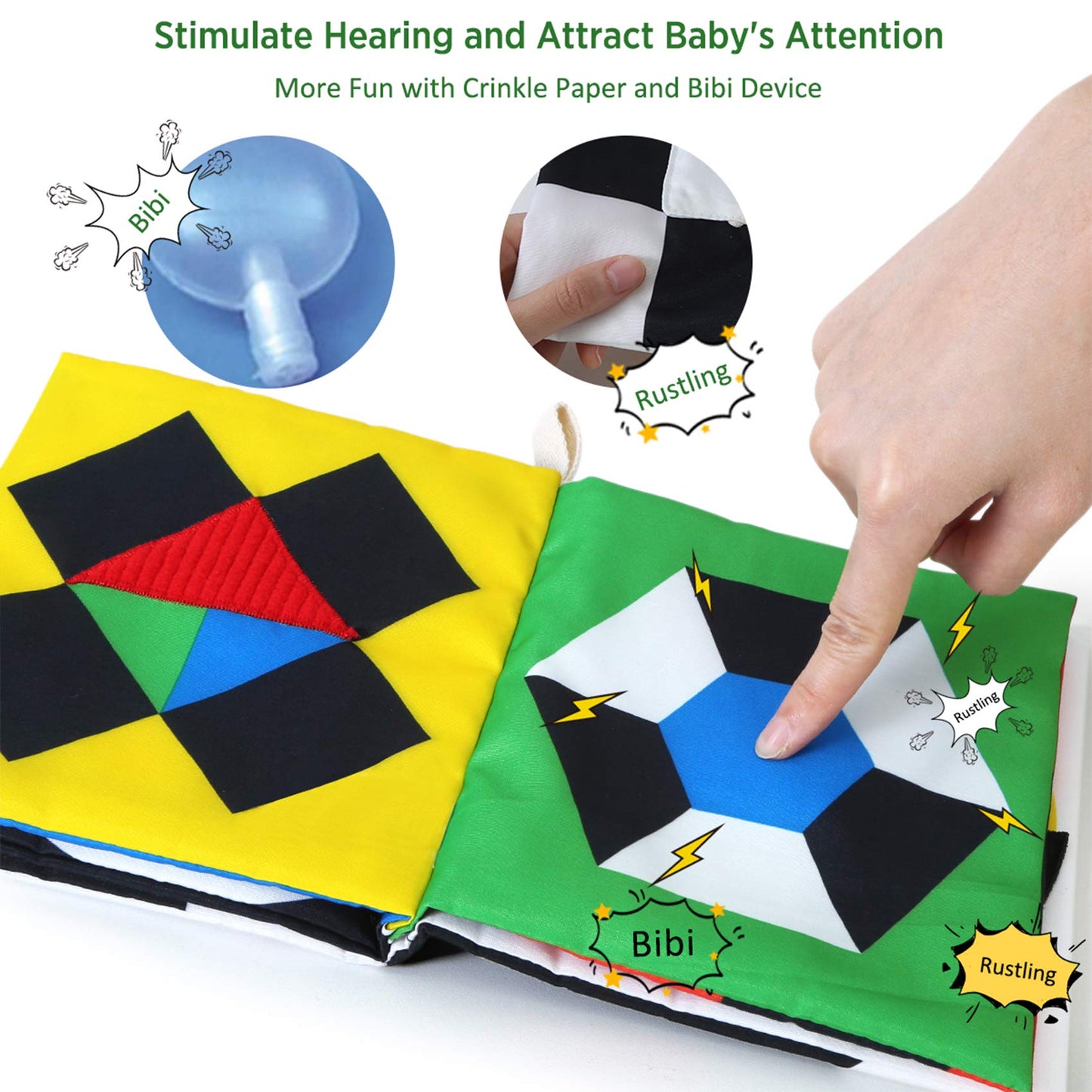 beiens High Contrast Black and White Baby Book - Touch and Feel Crinkle Sensory Toy - Visual Stimulation Interactive Montessori Toys for 0-12 Months