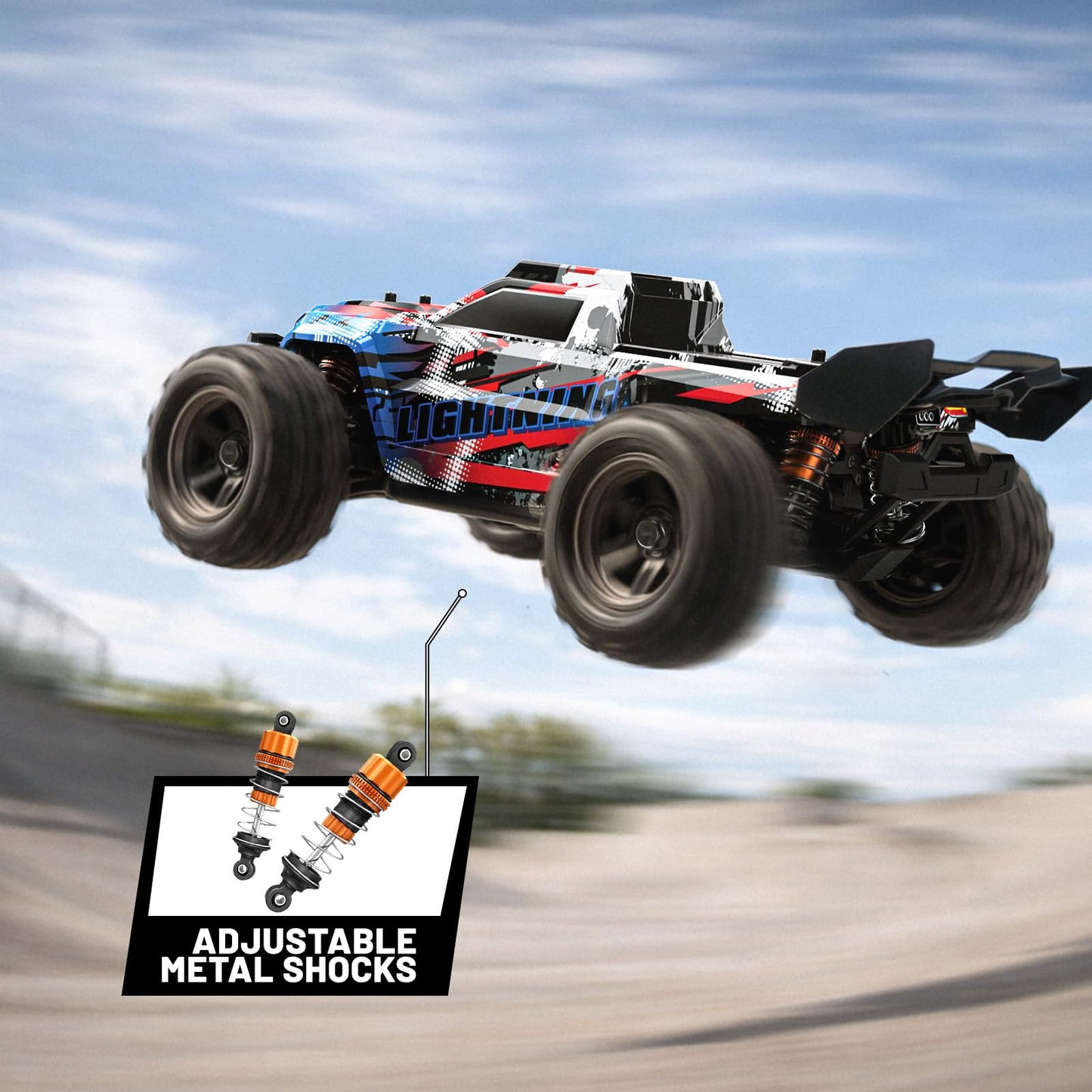 RC Cars 1:18 All-Terrain Off-Road RC Truck for Adults, 4WD 4×4 Fast Remote Control Car, High Speed 36 KM/H Monster Truck, Dual 7.4V 1300mAh Batteries