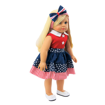 American Fashion World Stars and Stripes Fourth of July Dress Made for 18 inch Dolls