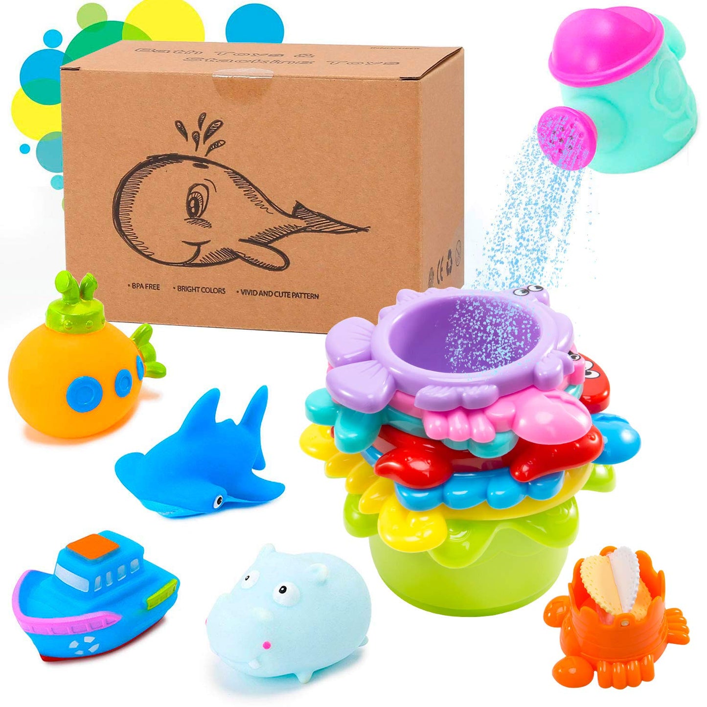 INNOCHEER Baby Bath Toys for Toddlers, Water Table Toys with Mold Free Stacking Cups, Quick Dry Organizer Net, 13 Pcs Bathtub Game, Beach and Pool