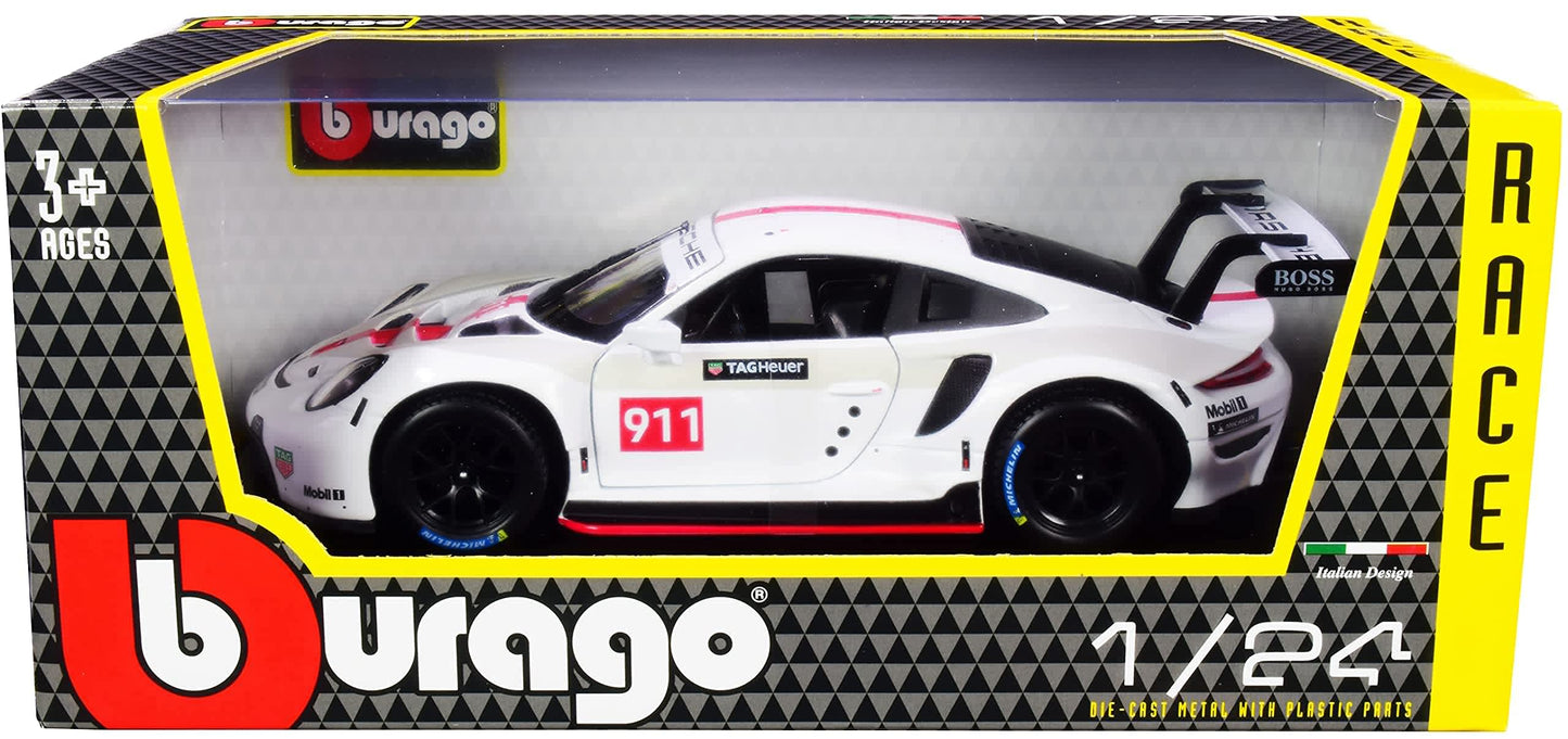 Bburago Die Cast Model Cars Porsche 911 RSR GT #911 White Race Series 124 Diecast Model Car by Bburago 28013
