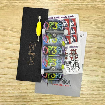 LEEFAI Pro Fingerboard Complete 34x96mm Pre-Assembled Set up with Solid Metal Trucks, Bearing Wheels-OP3RA Fingerboard Beginner Series (Stamp V3)