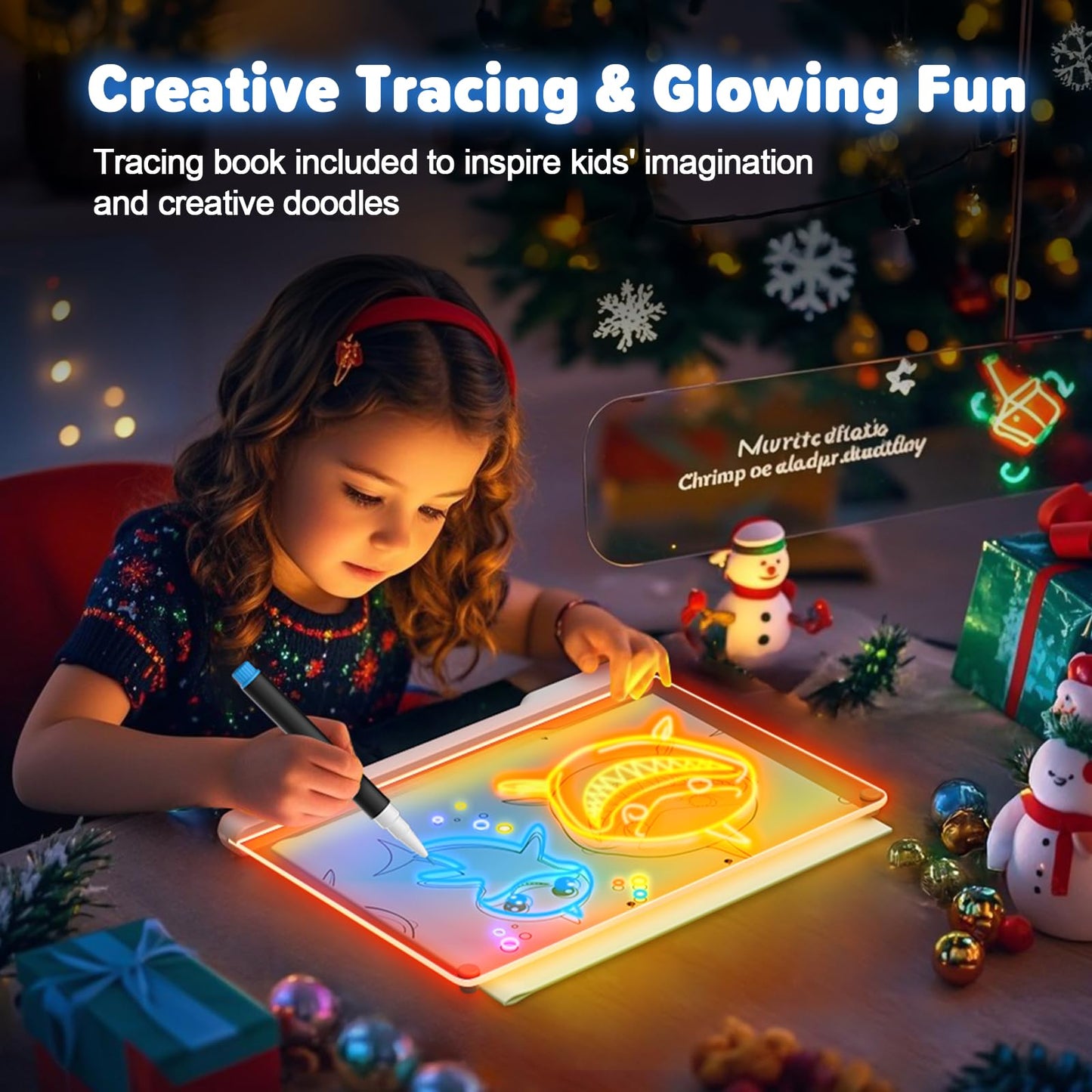 Geokay 16" Rechargeable LED Drawing Board, 9-Color Light Modes, Neon Art Dry Erase Light Up Doodle Glow Pad with Built-in Stand, Sketching Gift Toy