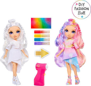 Rainbow High Air Brush & Create DIY Fashion Doll with Airbrush Marker Kit, Washable Rainbow Markers, Long Hair, Purple Eyes, Color, Create, Play