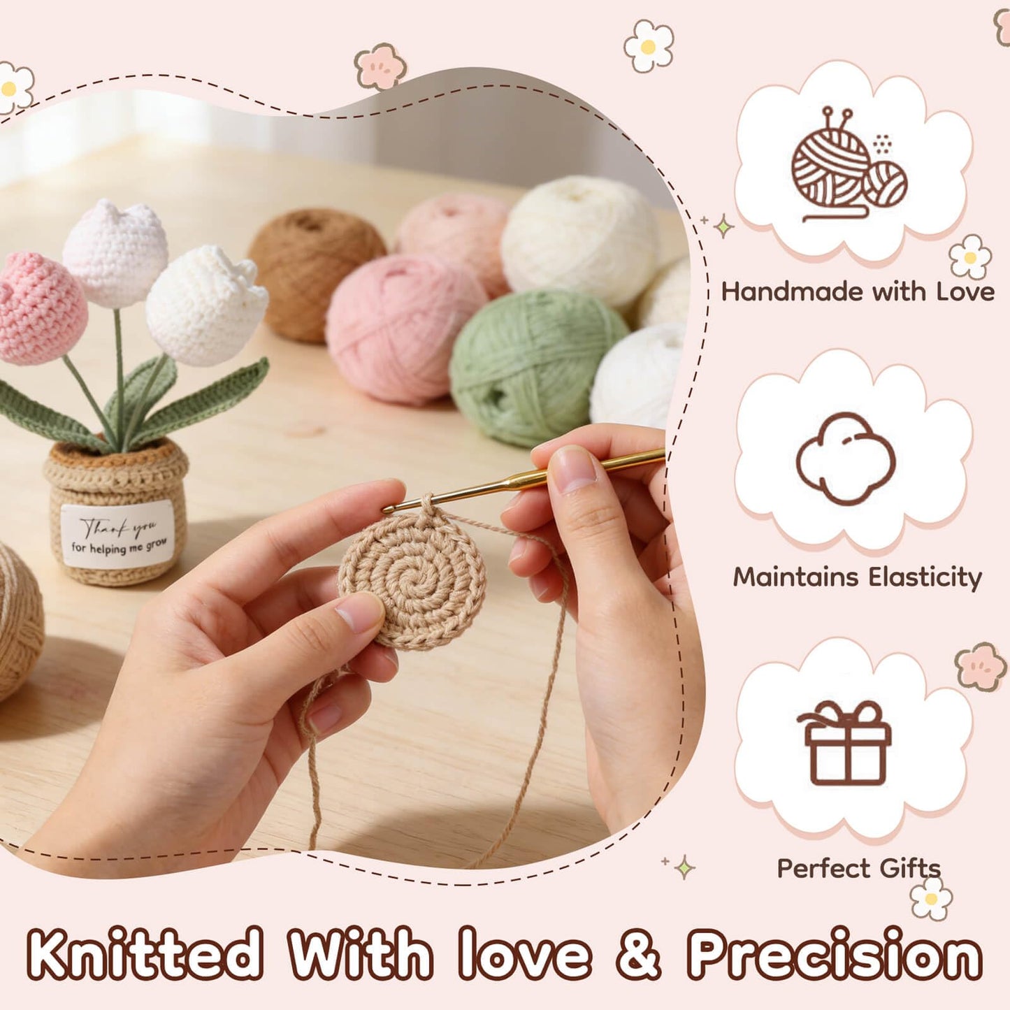 HEALDOT Teacher Appreciation Gifts for Women, Thank You for Helping Me Grow - Birthday Graduation Teacher's Day Gifts for Teacher Her Handmade Crochet