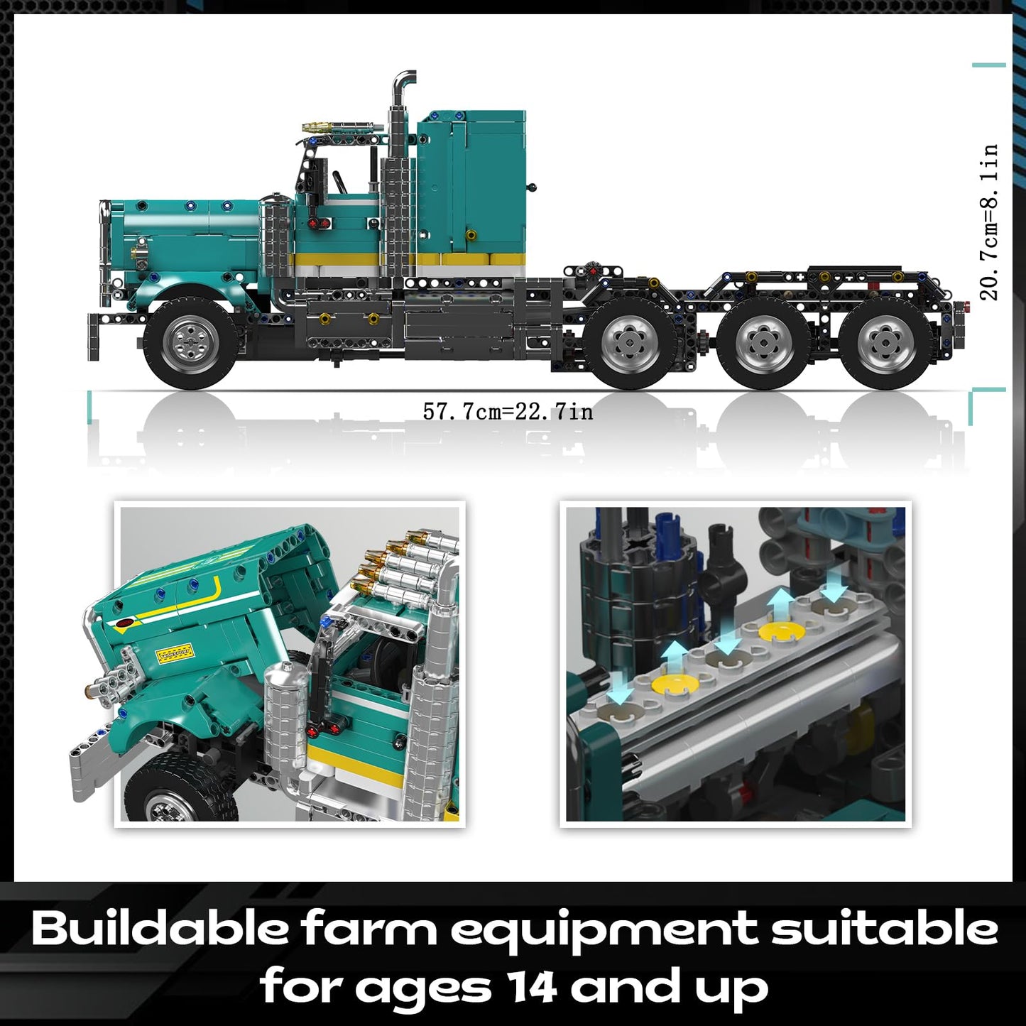 Mould King 13201 Semi Truck Building Set, Flatbed Truck Toy with 3 Motors, Collectible Car Model to Build and Display, Buildable Gifts for Adult (2064