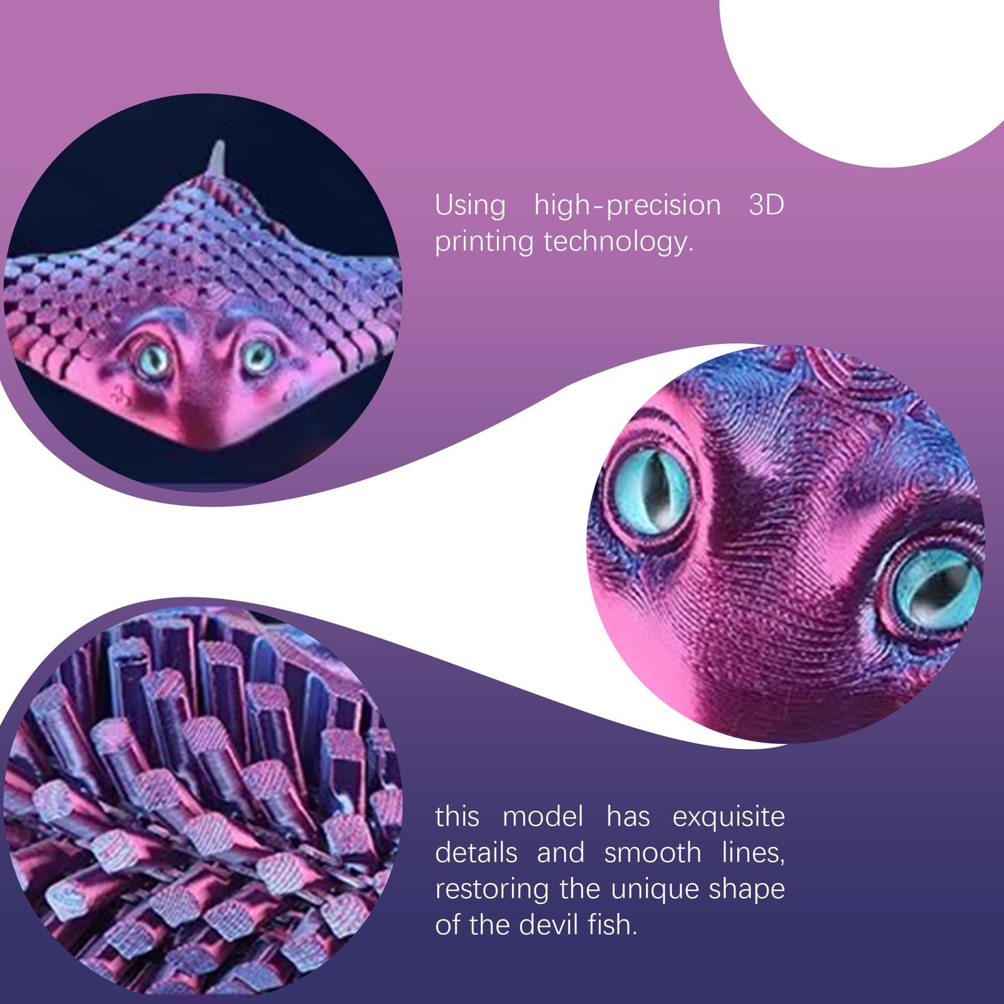 YOUNEEDFUL 3D Printing Devilfish Cute Devilfish,3D Printed Toys,Desktop pet Toy Gifts and Home Decorations (Laser Purple)