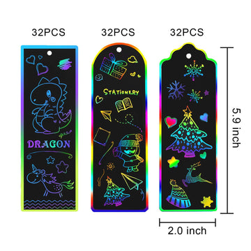 AUGSUN 96 Set Magic Scratch Rainbow Bookmarks Making Kit for Kids Students Christmas Party Favor Scratch Paper DIY Bookmarks Bulk with Bamboo Stylus