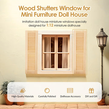 DYNWAVE Handmade 1/12 Dollhouse Furniture Wood Shutters Window, Pack of 4 Pairs, Miniatures Accessories Hands