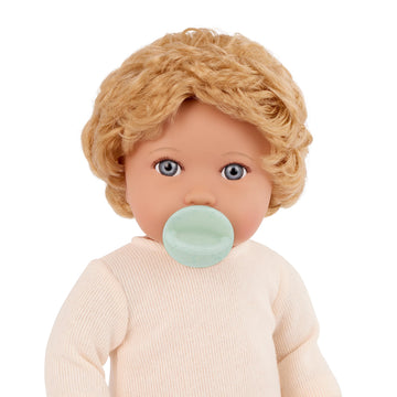LullaBaby - 14-inch Realistic Baby Doll - Wavy Light-Blonde Hair, Blue Eyes & Soft Body - Pink Sweater Outfit & Pacifier, Pretend Play, Toys for Kids