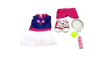 American Fashion World Purple & White Tennis Outfit Set for 18-inch Dolls| 5 Piece Set | Premium Quality & Trendy Design | Dolls Clothes | Outfit