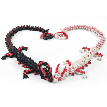2PCS 3D Printed Dragon with Heart Design - 12.7 Inches Light and Dark Heart Themed Articulating Dragons, Rotating Hearts Tail - Perfect Home Decor or