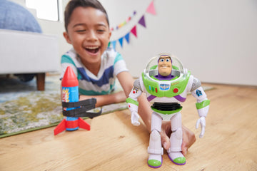 Mattel Disney and Pixar Toy Story Talking Action Figure, Rocket Rescue Buzz Lightyear with 20+ Sounds & Phrases & Moving Helmet Visor, 12-inch Scale