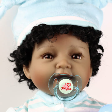 JRLCGYP 22" African American Baby Doll, Realistic Black Reborn Baby Dolls Silicone Vinyl Babydoll, Lifelike Soft Cloth Body Boy Doll, Birthday Set for