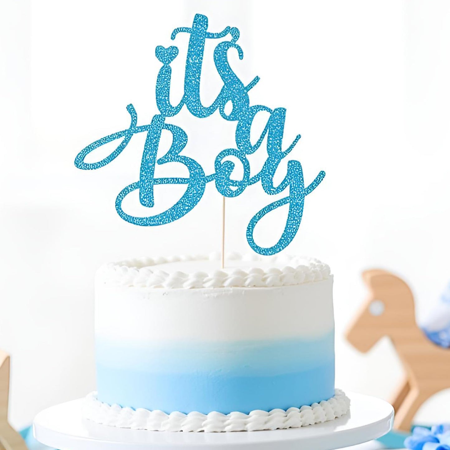 Sleyberoy Blue Glitter It's a Boy Cake Topper