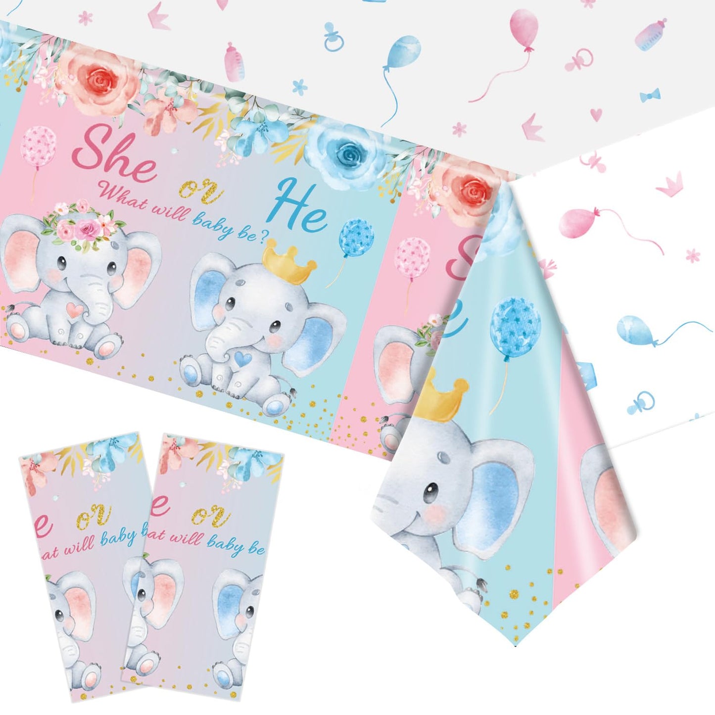 PLOYMONO Gender Reveal Party Supplies Disposable Tablecloth Plastic Table Cover for Gender Reveal Party Baby Shower Birthday Party Decorations, 2 Pack