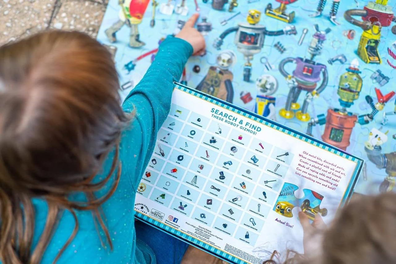 eeBoo: Upcycled Robots 100 Piece Puzzle, Perfect Project for Little Hands, Aids in Development of Pattern, Shape, and Color Recognition, Offers