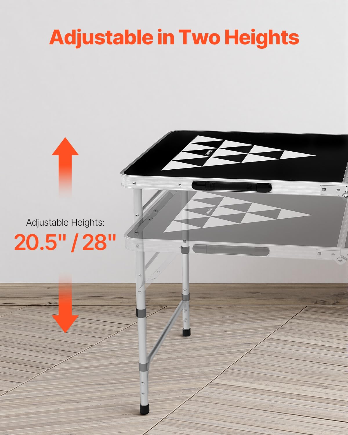 VEVOR 8 Foot Portable Beer Pong Table, Carrying Handles and 6 Pong Balls, Adjustable Height, Lightweight Table for Office, Tailgate Party, Travel