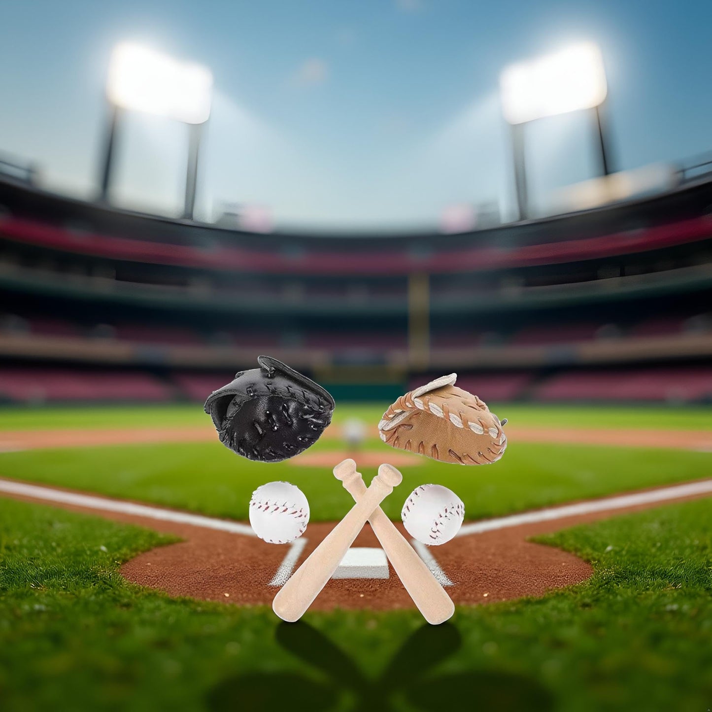 1/12 Scale Miniature Baseball Set (Bat, Glove and Ball),Black Cake Toppers and Dollhouse Accessories,Mini Sports Decor for Desktop Display, DIY Crafts