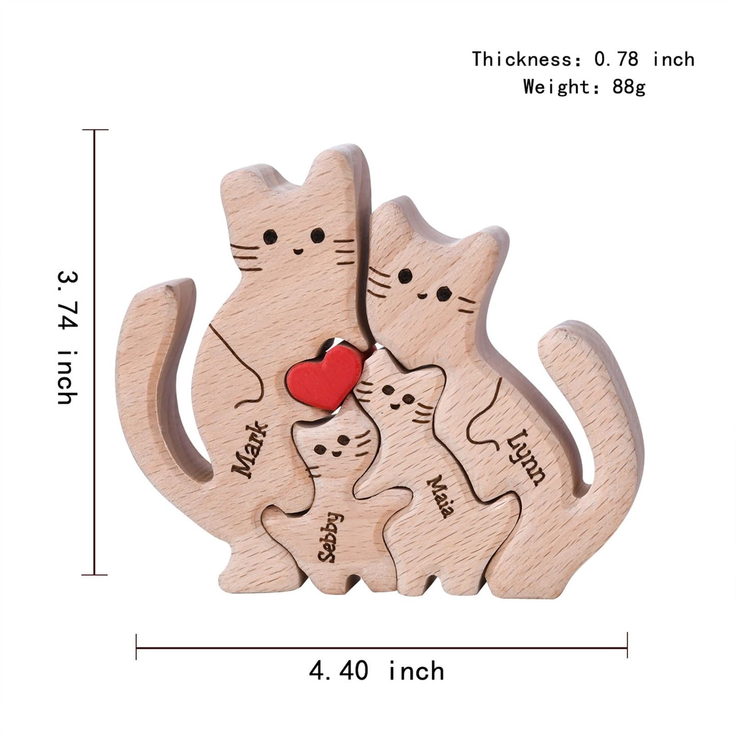 Personalized Wooden Puzzle with 2-8 Family Name,Wooden Cat Puzzle,Customizable Wooden Puzzle for Home Decor and Thoughtful Gifts,Birthday for Mom, Dad