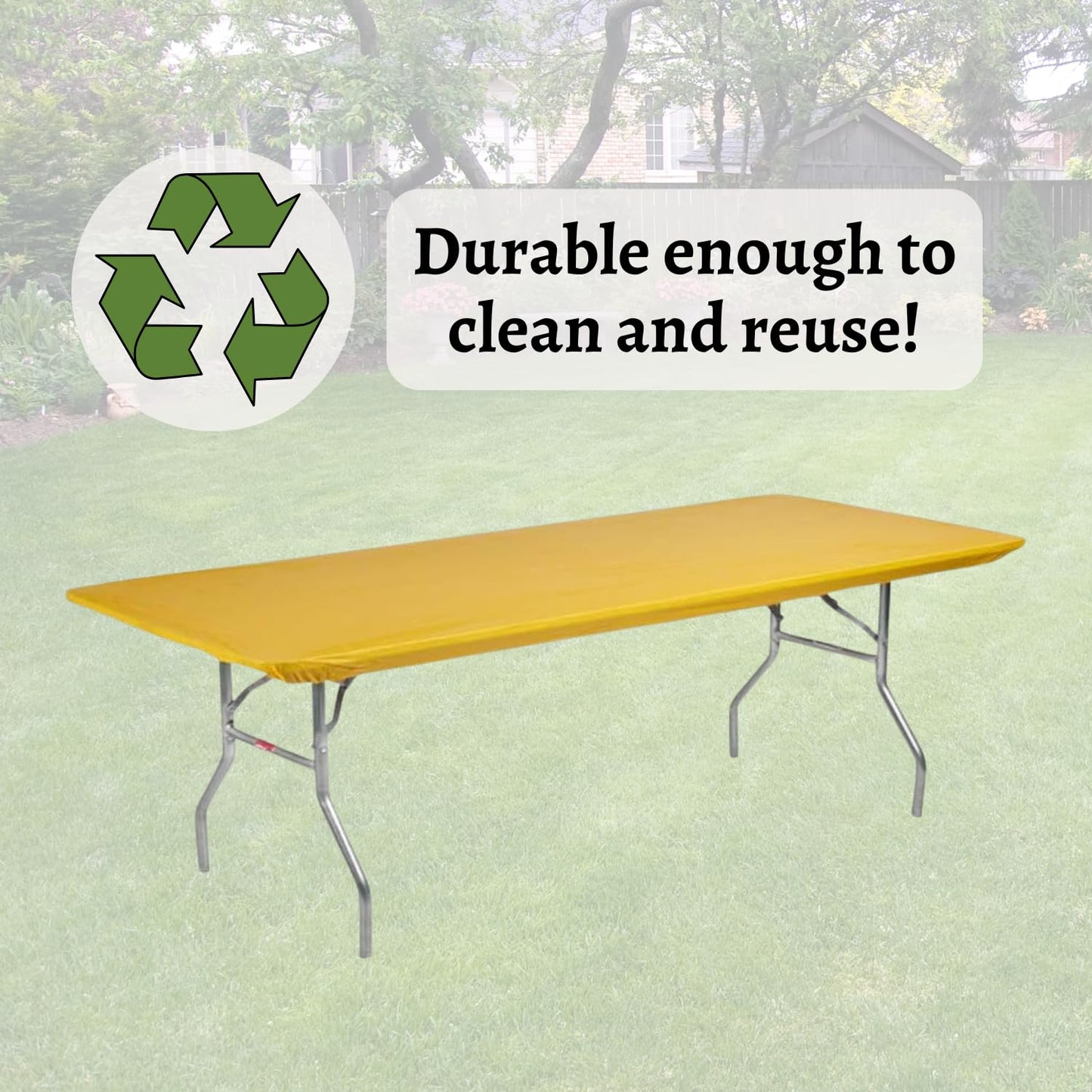Kwik-Covers 6' Rectangle Plastic Table Covers 30" x 72", Bundle of 5 (Gold)