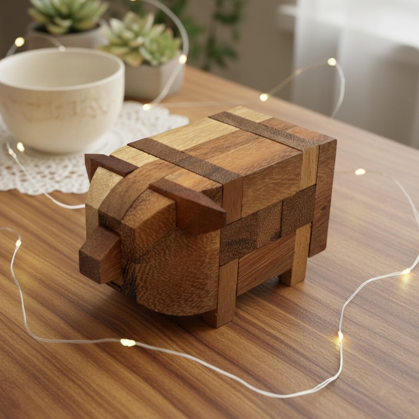 Pig Kumiki IQ Brain Teaser Wooden Puzzle - Disassemble and Rebuild This 3D Wooden Pig Shape 13 Pieces Puzzle