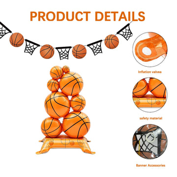2 Pack Self Standing Basketball Foil Balloons 3.5 ft with Field Base for Birthday Themed Party Decoration Sports Supplies Decor (Basketball Pile) (2