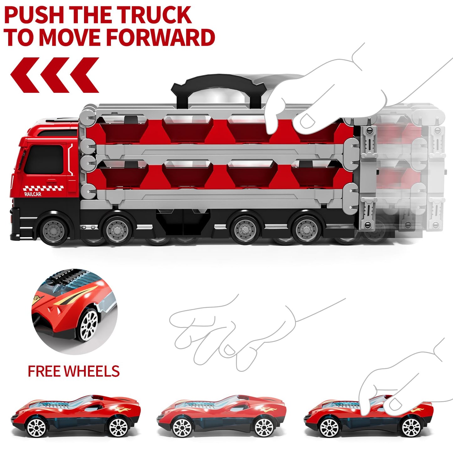 Kenthoris 78 inches Transport Truck with 24pcs Die-Cast Cars Toys, Cars Toddler Toys Gifts for 2-7 Years Old Boys & Girls, Blue Modern Truck Toys
