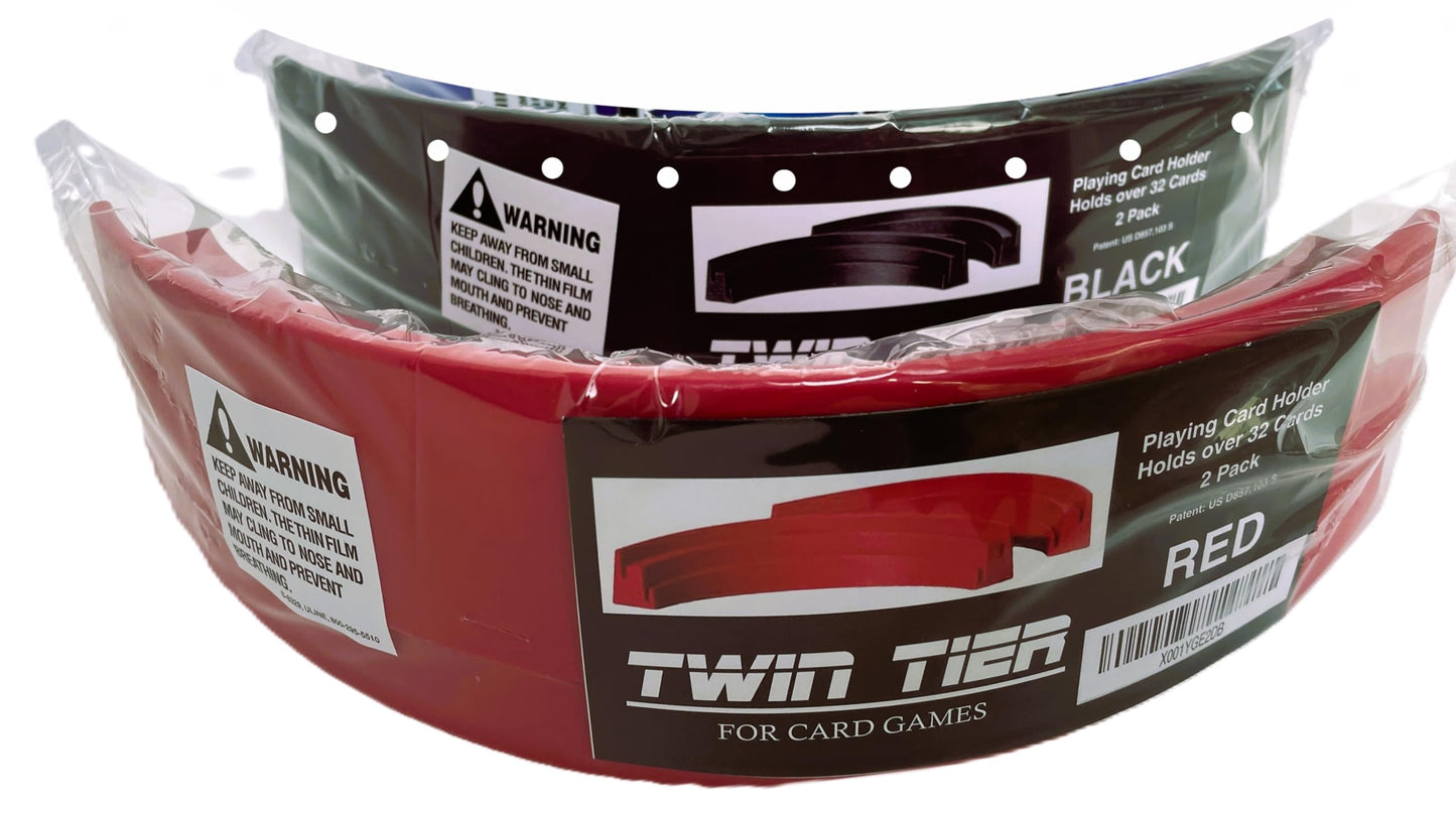 TGBPE Twin Tier Premier Playing Card Holder (Set of 2) - Holds Up to 32 Playing Cards Easily - 12 1/2" x 4 1/2" x 2 1/4" - Stack for Storage - Made in