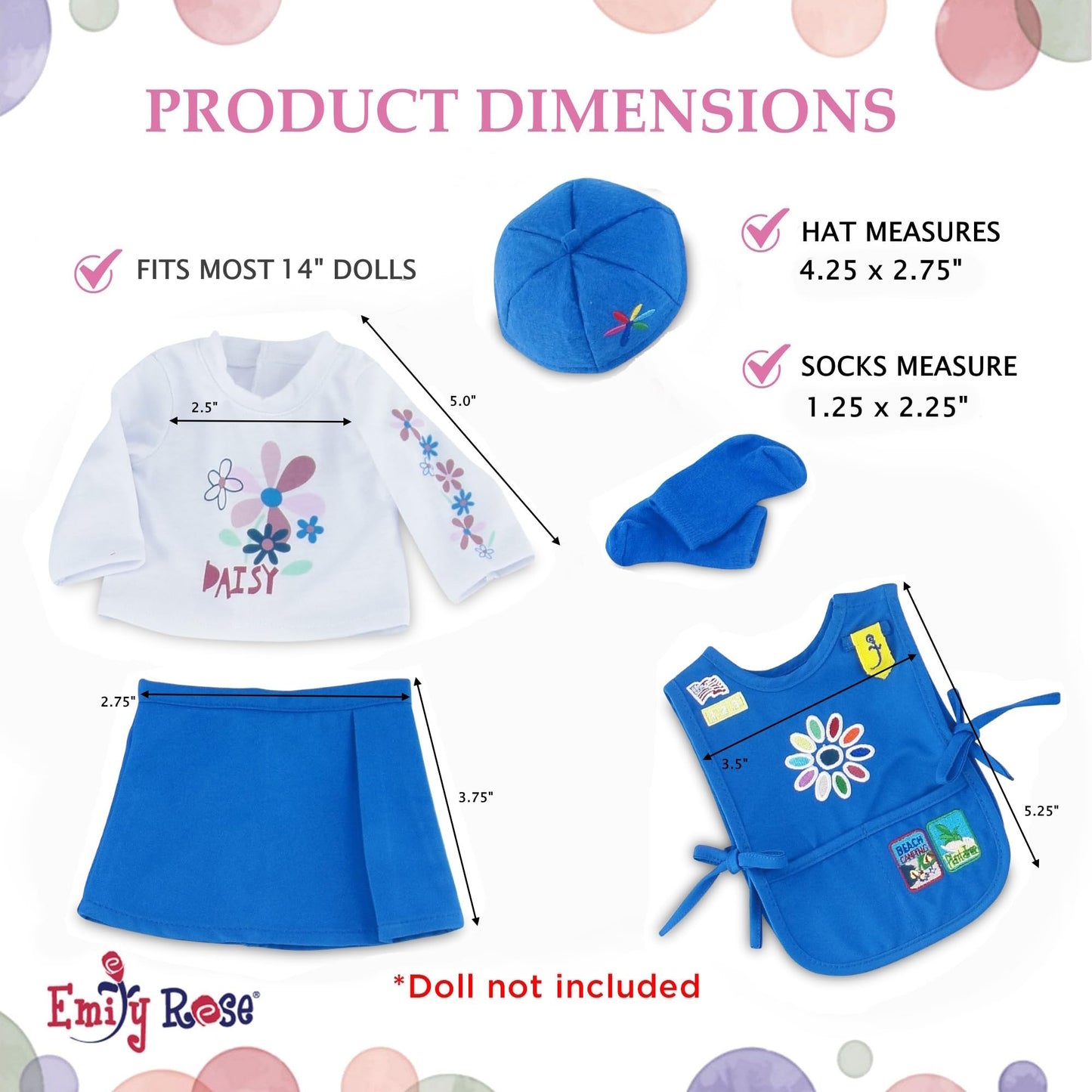 Emily Rose 14 Inch Doll Girl Scout Daisy Uniform 5-PC Playset | Officially Licensed by Girl Scouts of the USA | American Brand - Gift Boxed | Doll NOT
