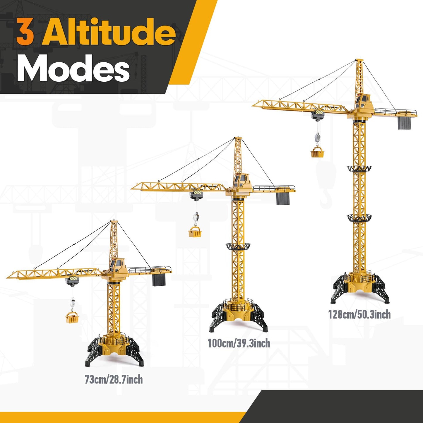 Mini Tudou 6 Channel Infinite Rotation Remote Control Tower Crane Toy 50.4 inch 2.4GHz RC Construction Toy Lift Model with Tower Light & Sound