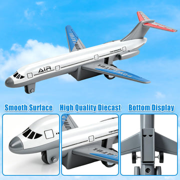QUANA Toy Airplanes 2 Pack Diecast Plane Model Pull Back Airplane Toys for 3 4 5 6 7 Years Old Boys, Alloy Aircraft Kids Play Vehicles Aeroplane