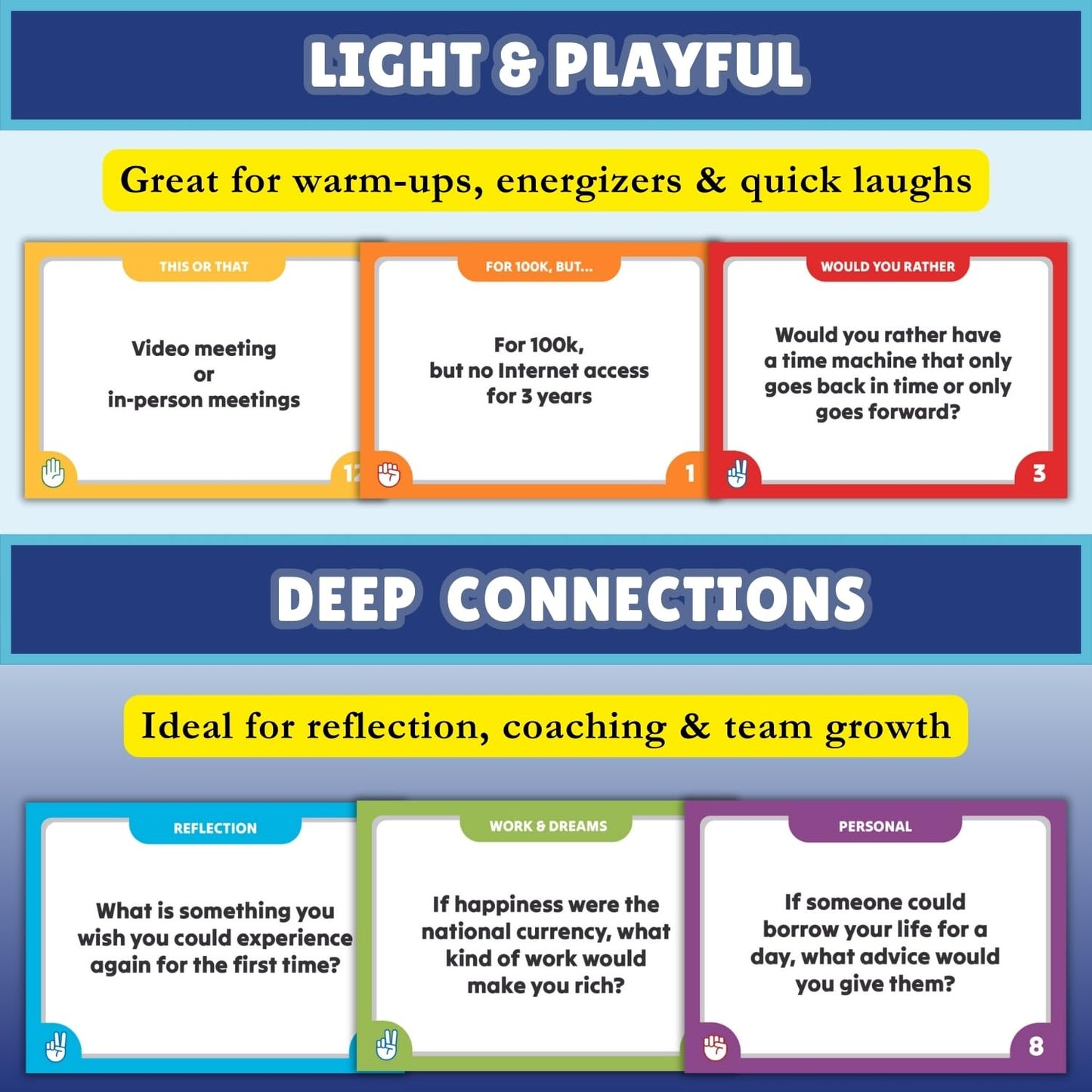 Team Building Games for Work - 200 Conversation Cards for Team Building. Fun Office Games and Conversation Starter Cards for Meetings and Group