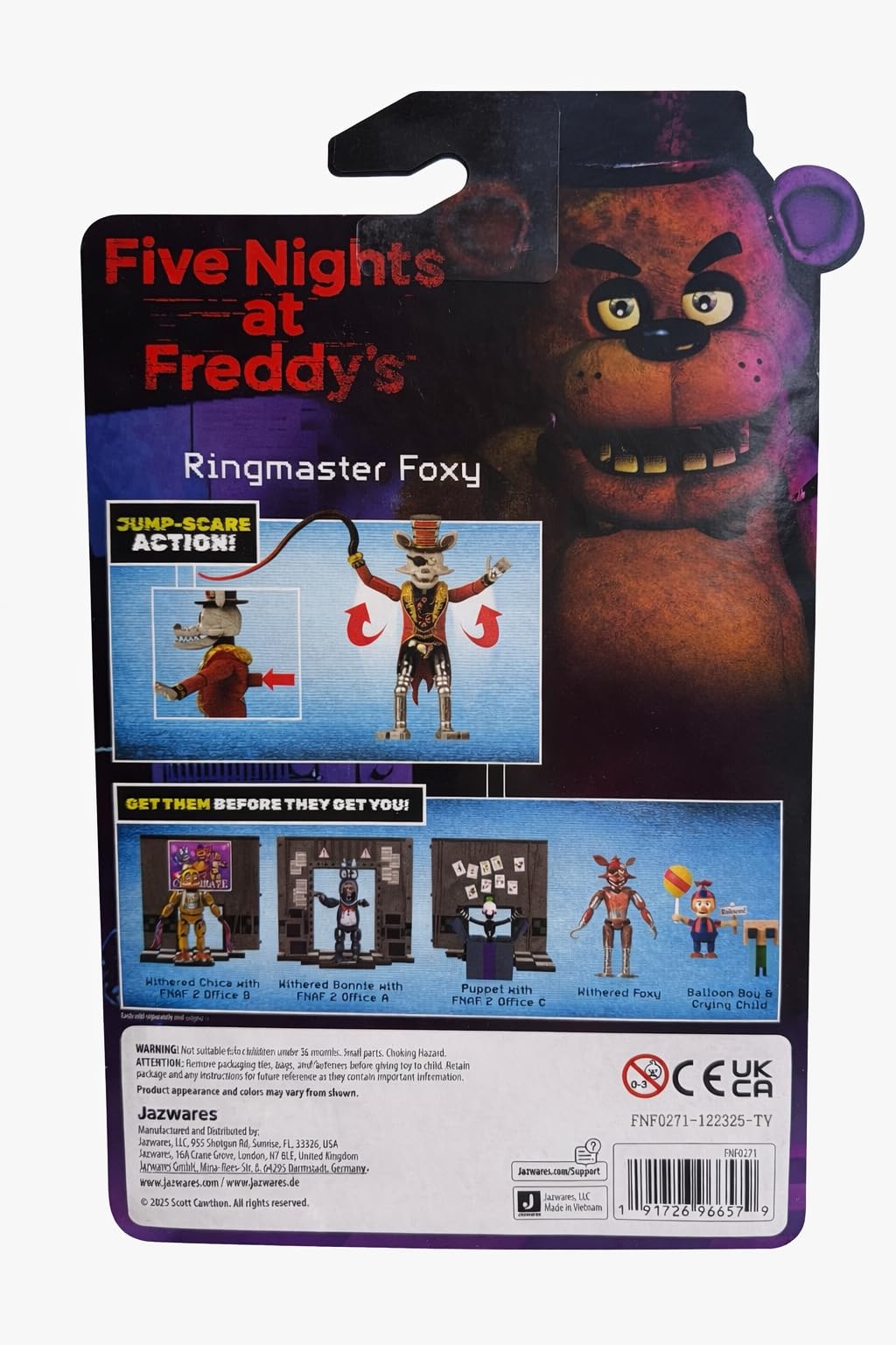 Jazwares Five Nights at Freddy's Ringmaster Foxy Collectors 5-Inch Articulated Action Figure with Jumpscare Feature and Glow-in-the-Dark Eyes