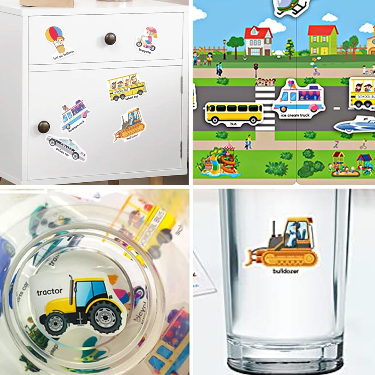 Reusable Sticker Books for Kids, Travel Removable Toddler Vehicle Sticker Books for 3 4 5 Year Old Girls Boys Birthday Gifts Educational Learning Toys