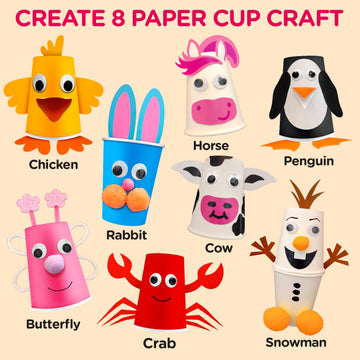 Arts and Crafts for Toddlers & Kids Ages 3-5 - Paper Cup Craft Kit, 8 Animal Projects - Fun Preschool Activity for Girls & Boys