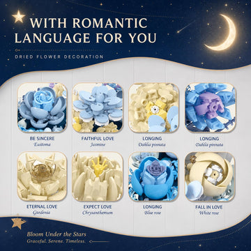 Blue Moon Flower Bouquet Building Set, Compatible with Lego Flowers for Adults, Artificial Flowers Lovers, Building Blocks for Décor Wall Art