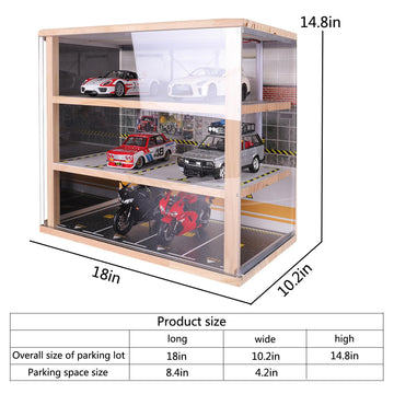 1:24 Scale diecast Car Model Display Case 3 Tiers,with LED Light and Acrylic Dust Cover Toys Car Model Display Stand,Hot Diecast Wheels Wood Storage
