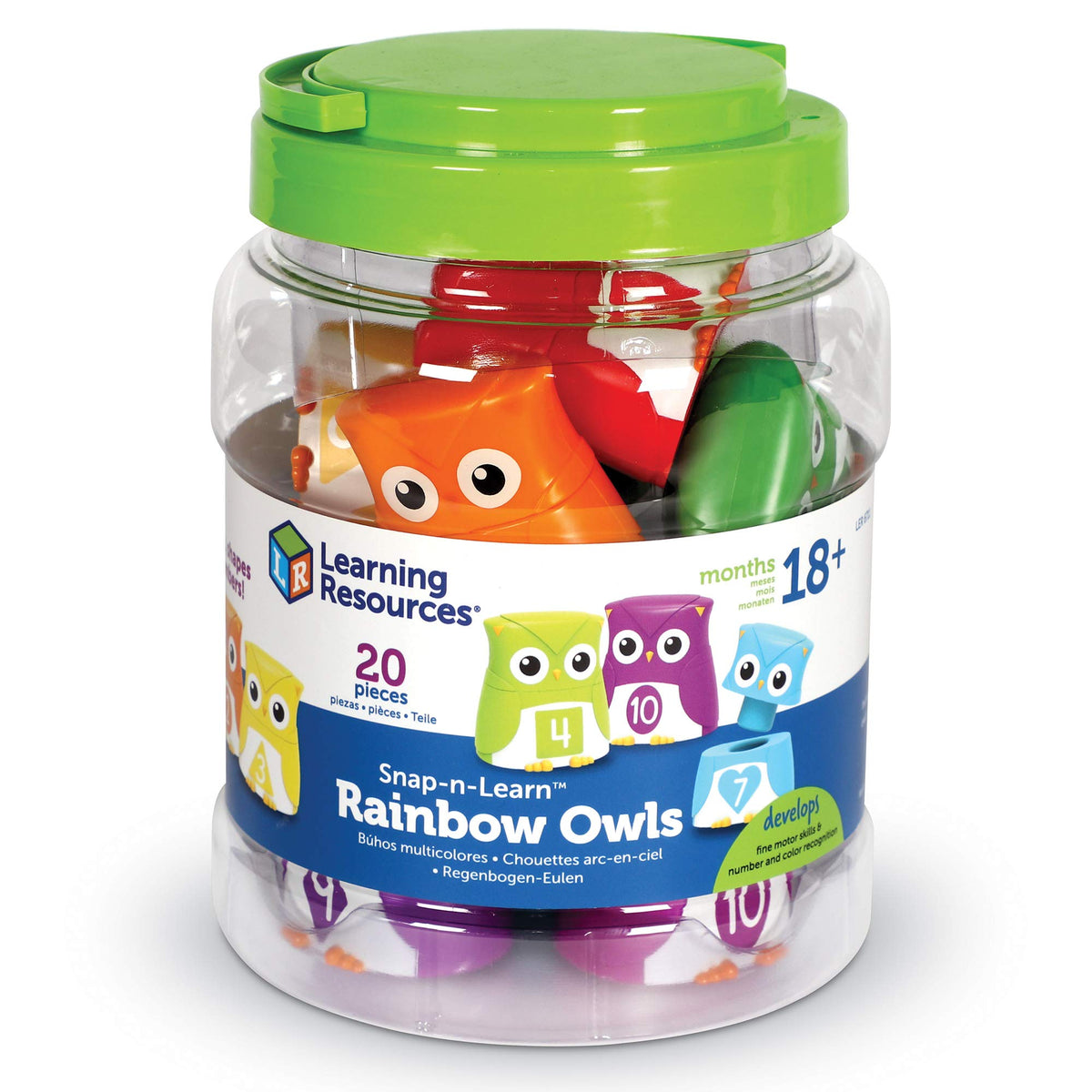 Learning Resources Snap-n-Learn Rainbow Owls - 10 Pieces, 18+ months Color and Shape Recognition, Letter Owls, Alphabet Toy