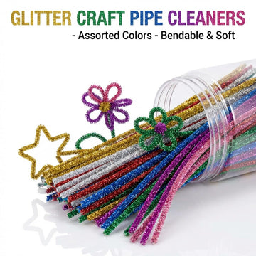 Glitter Multicolor Pipe Cleaners Craft (200 Pack) Bulk Art Chenille Stems for DIY Project Decorations