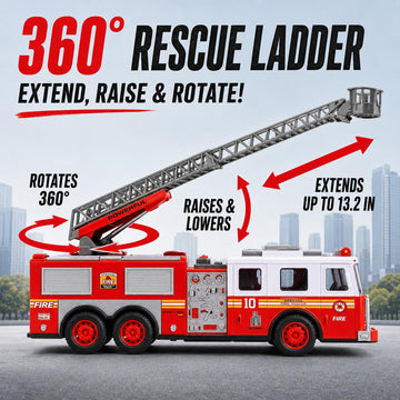 Liberty Imports RC Fire Truck - Big Remote Control Toy Fire Truck - 14" Rescue Fire Engine with Flashing Lights and Siren Sounds, Extendable Rescue