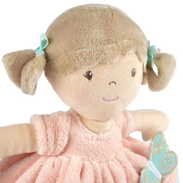 Tikiri Toys Bonikka Pia - Lt. Brown Hair in Peach & Blue Dress