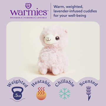 warmies Junior Microwavable & Weighted Stuffed Animals, Pink Llama - Heated Stuffed Animal Plushie for Warmth & Comfort - Cute Soft Plush Toys