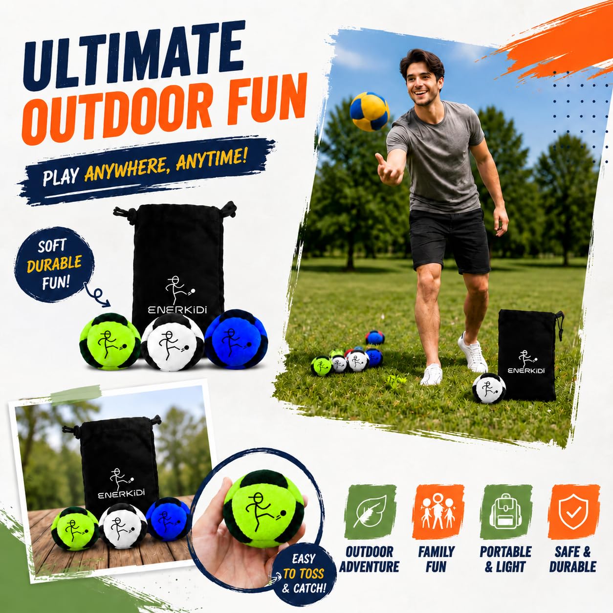 ENERKIDI 3 Pack Footbag Set