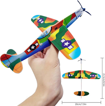 IJRPLM 24 Pack Foam Glider Planes, 8" Airplane Toy, 12 Different Designs for Boys, Individually Packed Outdoor Flying Toys, Party Favors for Kids 8-12